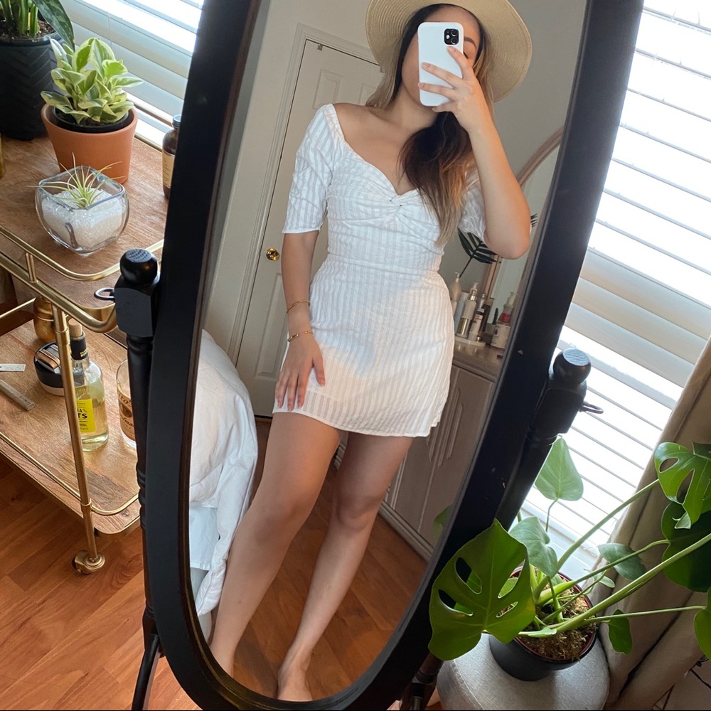 Honey Punch White Striped Mini Dress S